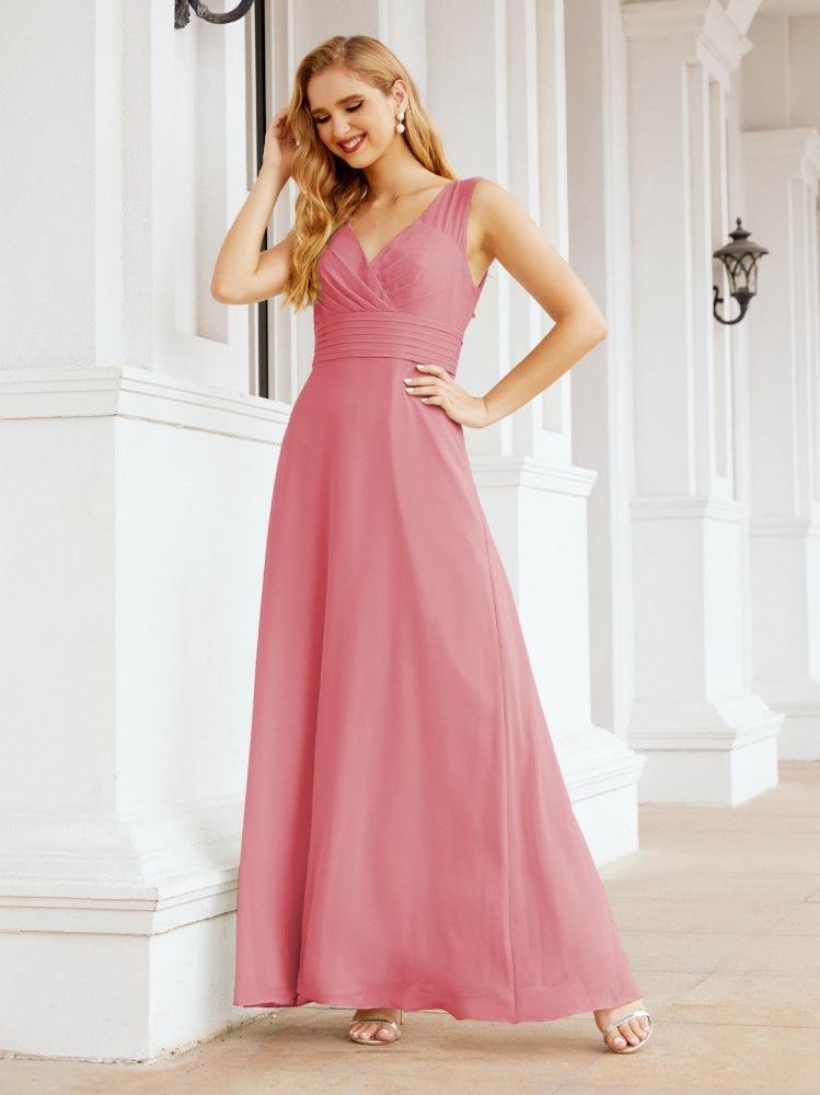 Formal Prom Gown Elegant V-Neck Sleeveless Bridesmaid Dresses for Wedding Party 28037-numbersea