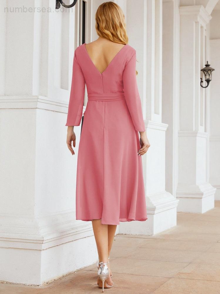 Bridesmaid Dress V-Back Waist Belt Mother of the Bride Wedding Guest 28031-numbersea