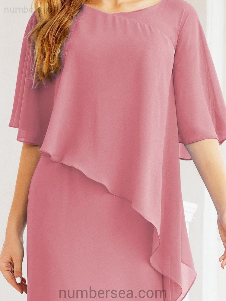 Numbersea Formal Party Gown Dress Long Chiffon Mother Of The Bride Dresses With Ruffle Cape 28026