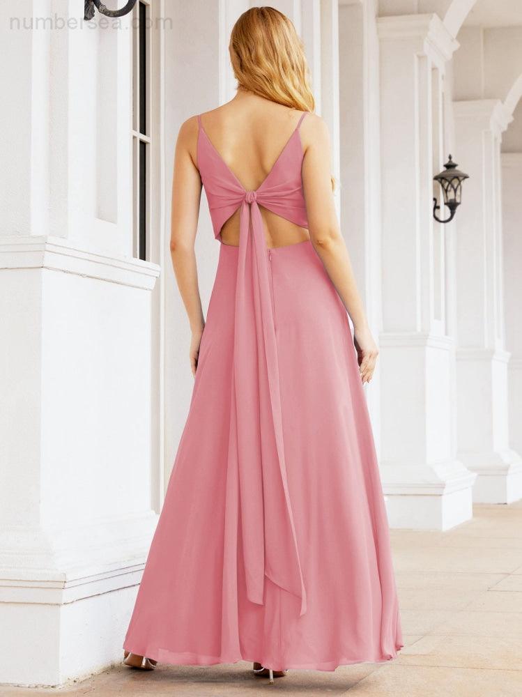 Numbersea Spaghetti Strap Bridesmaid Dresses V Neck Butterfly Back Fromal Evening Party Prom Gown 28036-numbersea