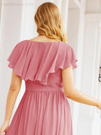 Bridesmaid Dresses with Flutter Sleeves Formal Evening Party Prom Gowns 28044-numbersea
