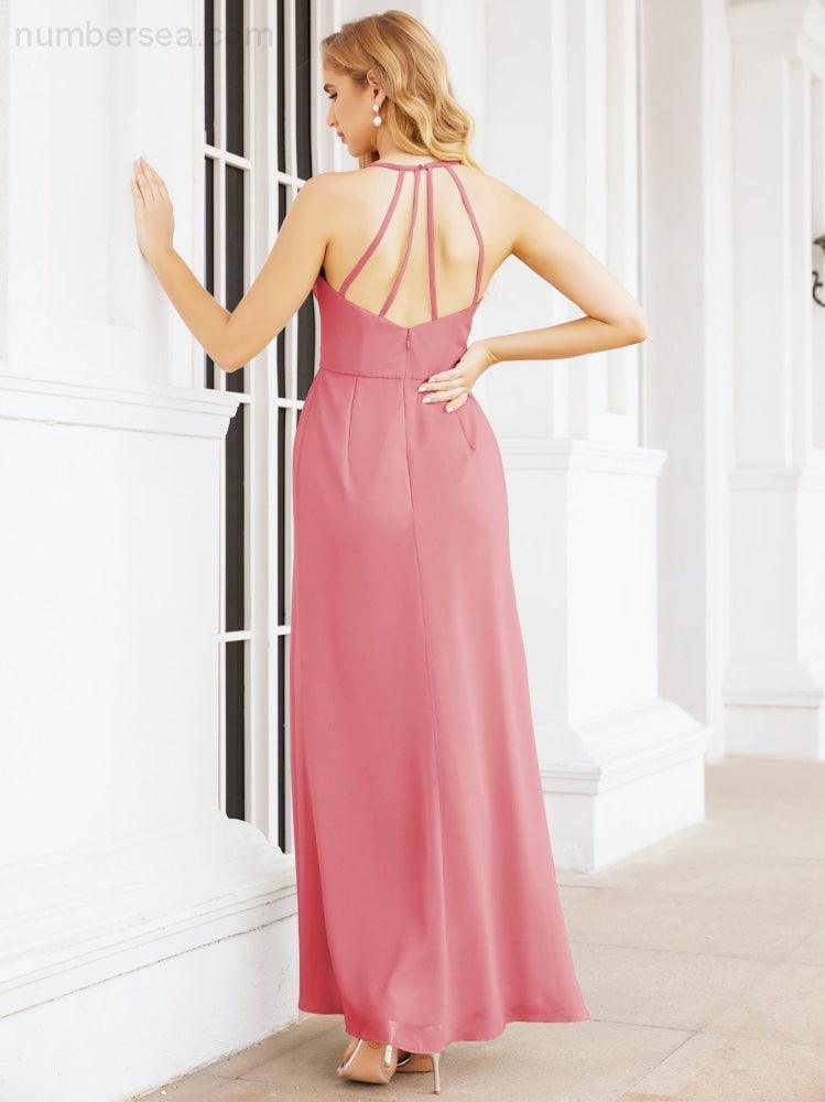 Numbersea Spaghetti Strap Bridesmaid Dresses V-Neck Long A-Line Formal Prom Gowns 28063-numbersea