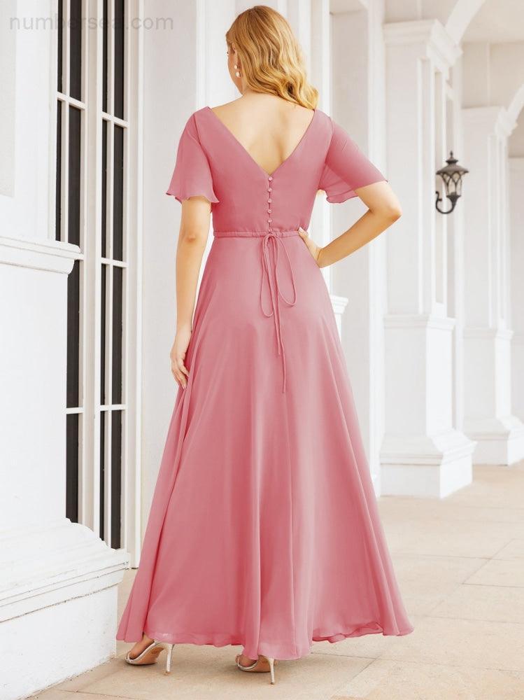 Numbersea Formal Prom Gowns for Mother of The Bride Short Sleeves Bridesmaid Dress 28049-numbersea