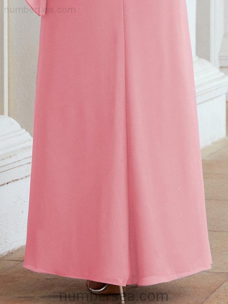 Numbersea Formal Party Gown Dress Long Chiffon Mother Of The Bride Dresses With Ruffle Cape 28026