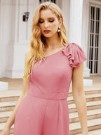 Numbersea Womens One Shoulder Chiffon Long Jumpsuit Formal Evening Dress Bridesmaid Dresses Pants