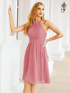 Numbersea Neckholder-Brautjungfernkleid aus Chiffon, kurz, ärmellos, formelles Partykleid, offener Rücken, 28023