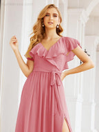 Bridesmaid Dresses with Flutter Sleeves Formal Evening Party Prom Gowns 28044-numbersea
