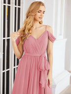Numbersea Off The Shoulder Chiffon Bridesmaid Dress Long Formal Graduation Gown with Cowl Back 28069-numbersea