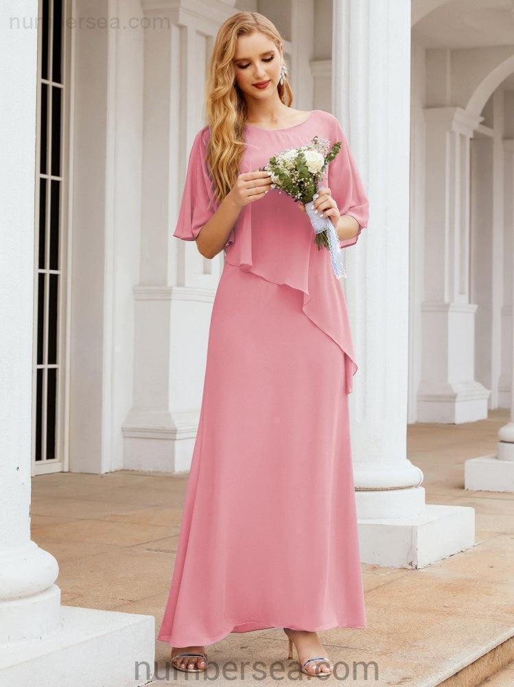Numbersea Formal Party Gown Dress Long Chiffon Mother Of The Bride Dresses With Ruffle Cape 28026
