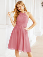 Numbersea Neckholder-Brautjungfernkleid aus Chiffon, kurz, ärmellos, formelles Partykleid, offener Rücken, 28023