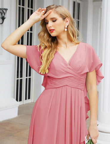 Numbersea Chiffon Bridesmaid Dresses Long Formal Evening Prom Mother of The Bride Dress with Flutter Sleeve     SEA28040