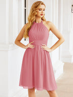 Numbersea Neckholder-Brautjungfernkleid aus Chiffon, kurz, ärmellos, formelles Partykleid, offener Rücken, 28023