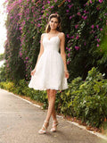 Vestidos de novia princesa tirantes espagueti apliques sin mangas corto encaje