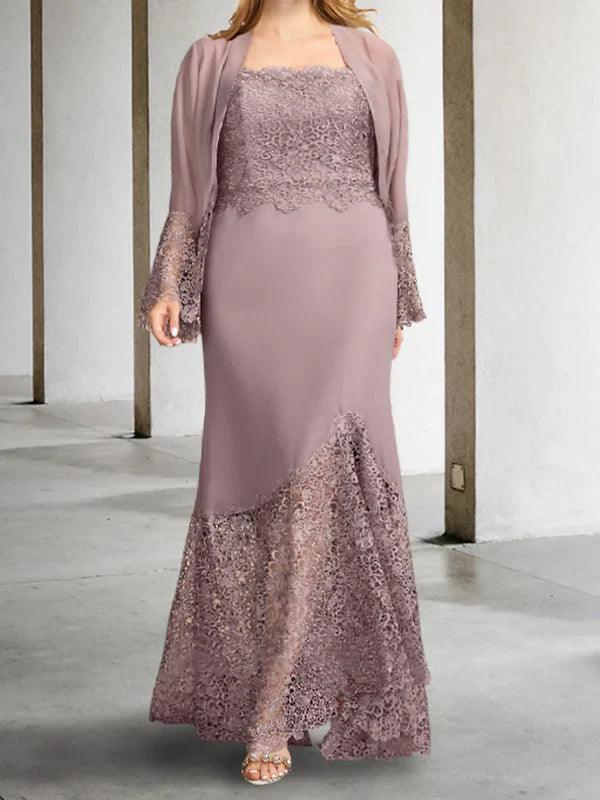 Vestidos de madre de la novia con encaje, abertura en la costura, tubo y chaqueta