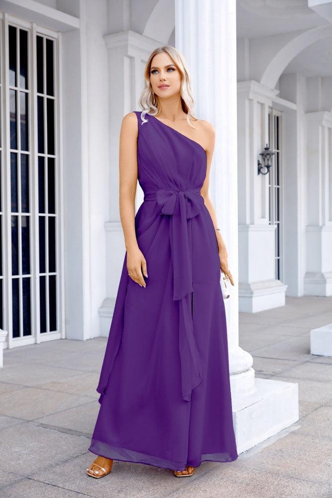 Ladies Chiffon One Shoulder Bridesmaid Evening Dress Wedding Party Evening Dress 28133-numbersea