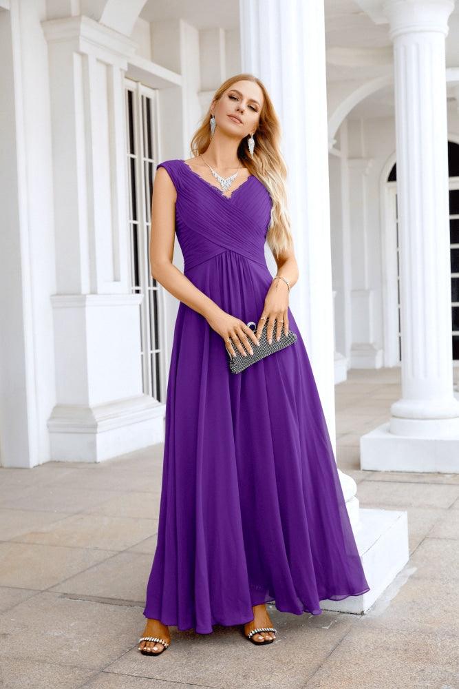 Ladies Chiffon V Neck Sleeveless Floor Length Bridesmaid Evening Dress Wedding Party Evening Dress 28126-numbersea