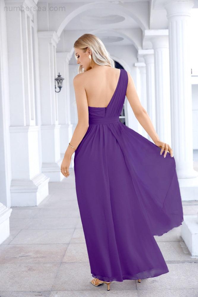 Ladies Chiffon One Shoulder Bridesmaid Evening Dress Wedding Party Evening Dress 28133-numbersea