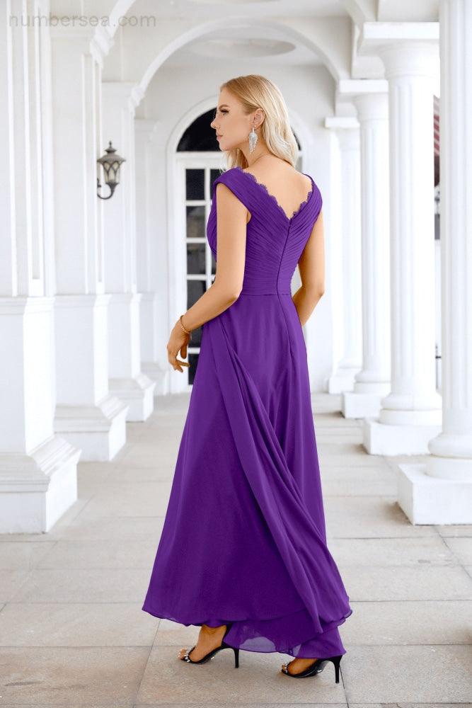 Ladies Chiffon V Neck Sleeveless Floor Length Bridesmaid Evening Dress Wedding Party Evening Dress 28126-numbersea