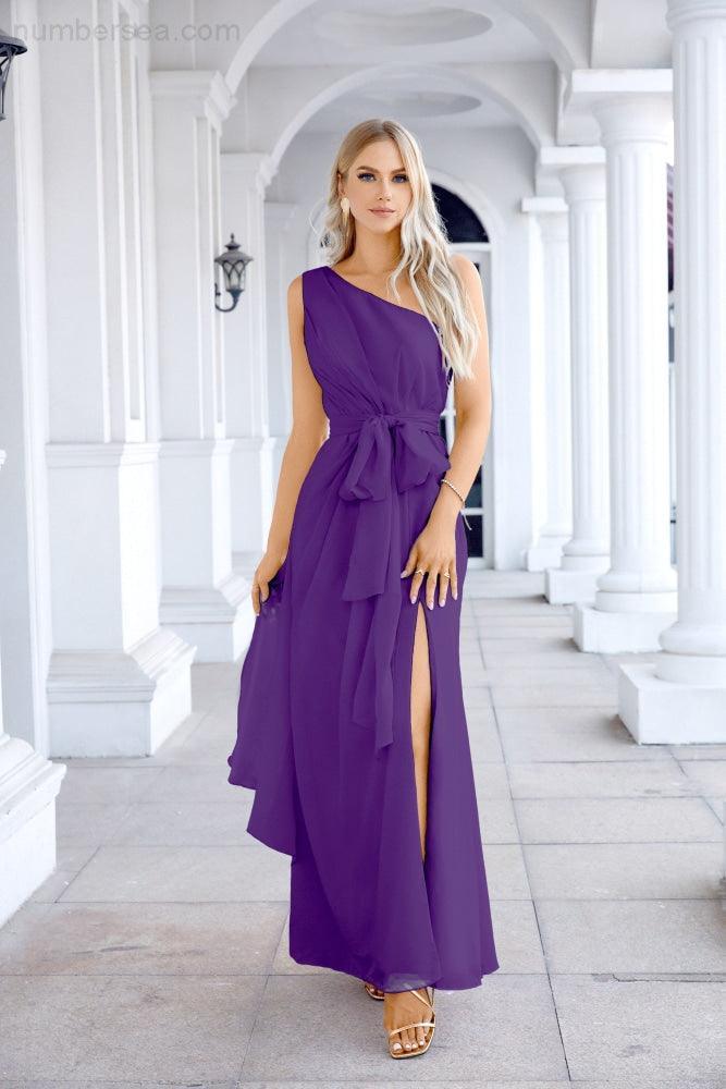 Ladies Chiffon One Shoulder Bridesmaid Evening Dress Wedding Party Evening Dress 28133-numbersea