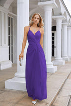 Ladies Chiffon Spaghetti Strap V Neck Front Slit Floor Length Bridesmaid Evening Dress Prom Party Wedding Evening Dress 28116-numbersea