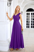 Ladies Chiffon V Neck Sleeveless Floor Length Bridesmaid Evening Dress Wedding Party Evening Dress 28126-numbersea