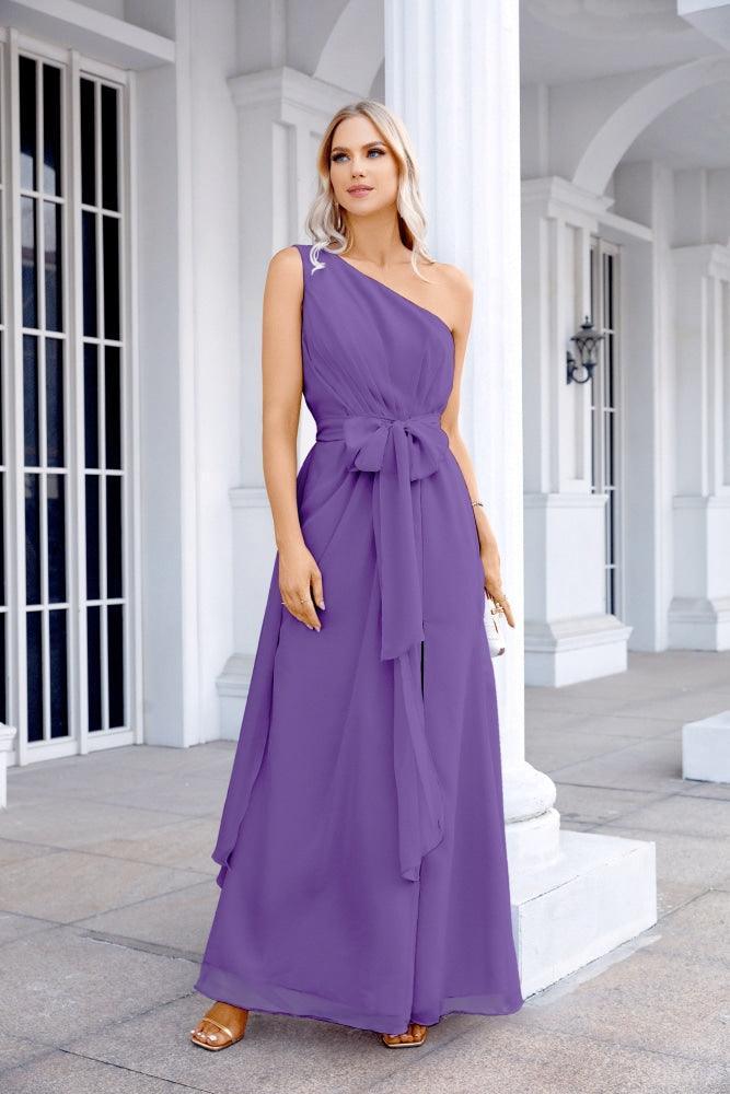 Ladies Chiffon One Shoulder Bridesmaid Evening Dress Wedding Party Evening Dress 28133-numbersea