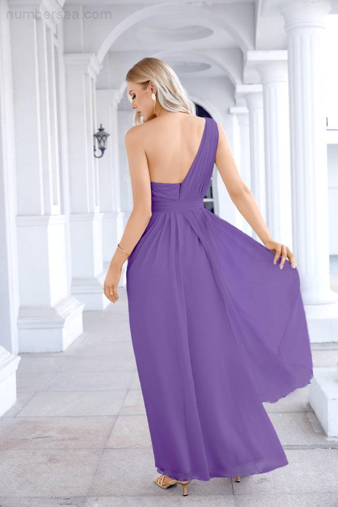 Ladies Chiffon One Shoulder Bridesmaid Evening Dress Wedding Party Evening Dress 28133-numbersea