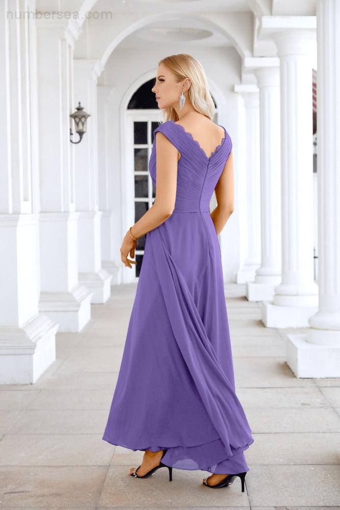 Ladies Chiffon V Neck Sleeveless Floor Length Bridesmaid Evening Dress Wedding Party Evening Dress 28126-numbersea