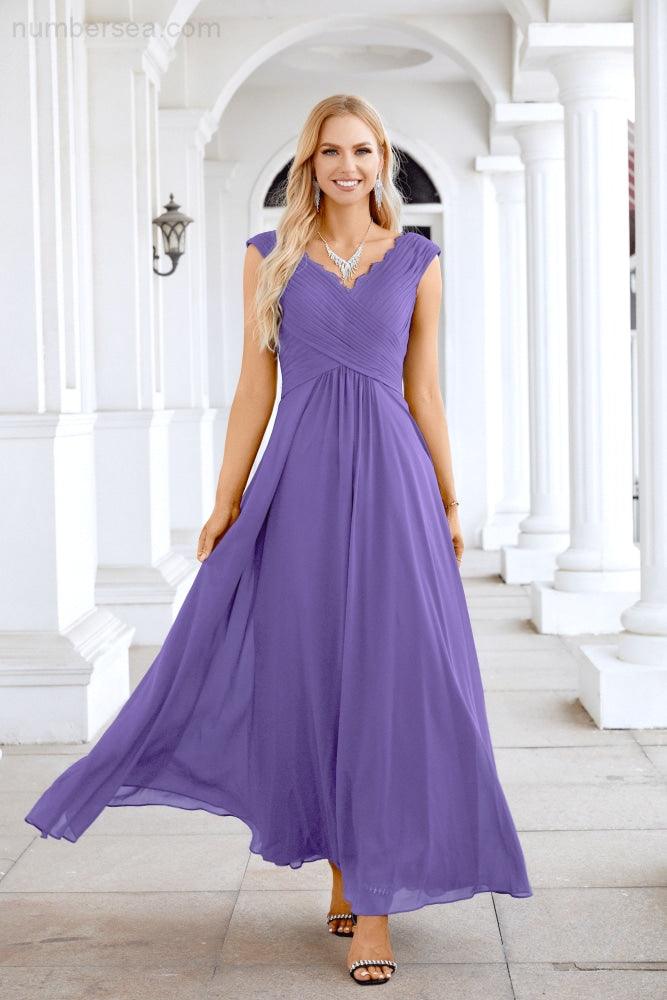 Ladies Chiffon V Neck Sleeveless Floor Length Bridesmaid Evening Dress Wedding Party Evening Dress 28126-numbersea