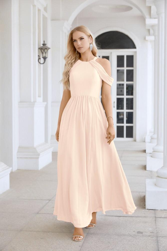 Ladies Chiffon Off Shoulder Swing Sleeve Front Slit Bridesmaid Evening Dress Wedding Party Evening Dress 28117-numbersea