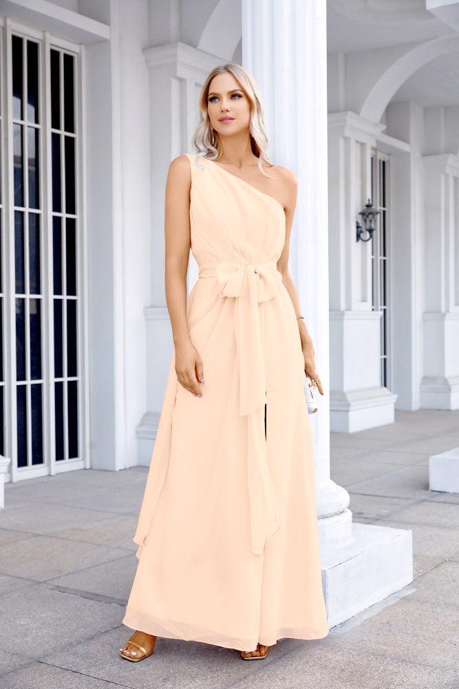Ladies Chiffon One Shoulder Bridesmaid Evening Dress Wedding Party Evening Dress 28133-numbersea
