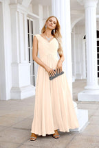 Ladies Chiffon V Neck Sleeveless Floor Length Bridesmaid Evening Dress Wedding Party Evening Dress 28126-numbersea