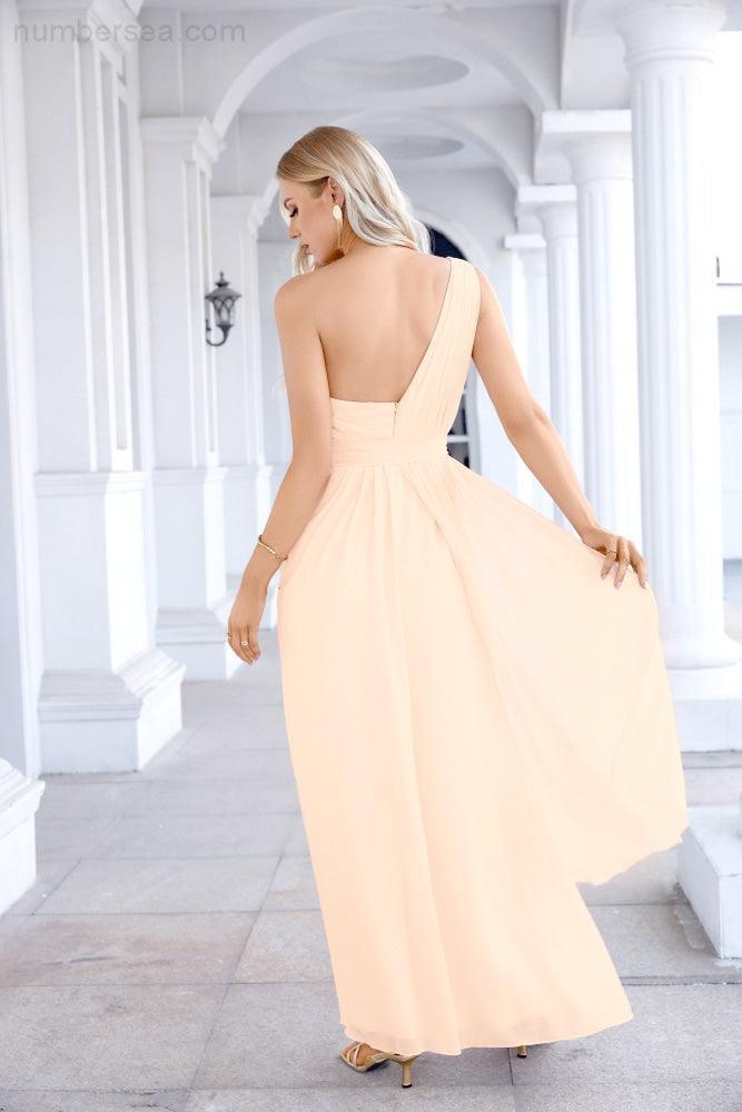 Ladies Chiffon One Shoulder Bridesmaid Evening Dress Wedding Party Evening Dress 28133-numbersea