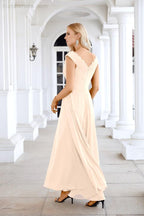 Ladies Chiffon V Neck Sleeveless Floor Length Bridesmaid Evening Dress Wedding Party Evening Dress 28126-numbersea