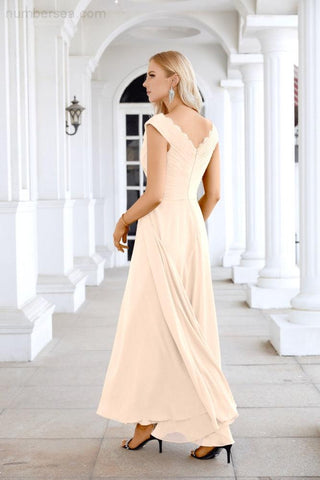 Ladies Chiffon V Neck Sleeveless Floor Length Bridesmaid Evening Dress Wedding Party Evening Dress 28126-numbersea