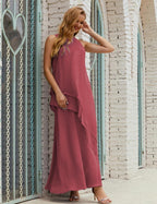 Chiffon Long Plus Size Mother Of Bride Dresses Formal Bridesmaid Prom Gown 28019 Begonia Red