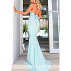 V-Ausschnitt Neckholder Rückenfreies Satin Meerjungfrau Langes Ball-/Abendkleid
