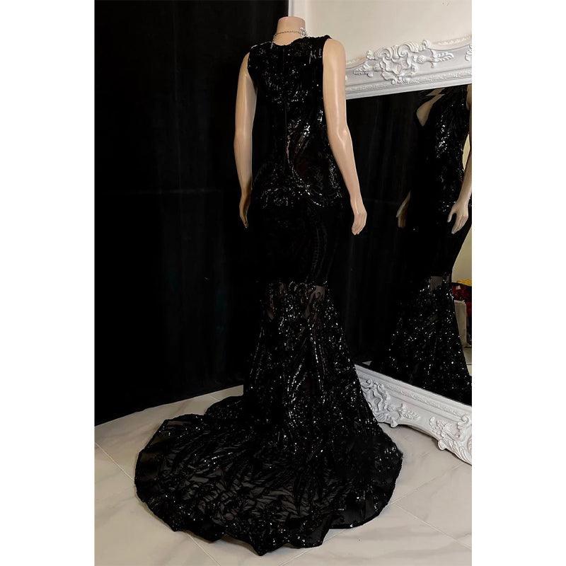 Sexy V-neck Sequins Appliques Mermaid Prom Dress Black Girl for Slay