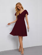 Numbersea Chiffon Bridesmaid Dress V Neck Short Cocktail Gowns For Juniors Homecoming Dresses 28077