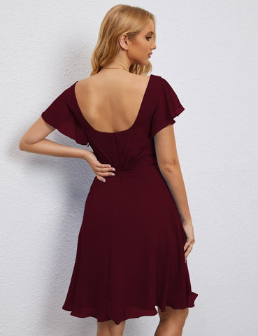 Numbersea Chiffon Bridesmaid Dress V Neck Short Cocktail Gowns For Juniors Homecoming Dresses 28077