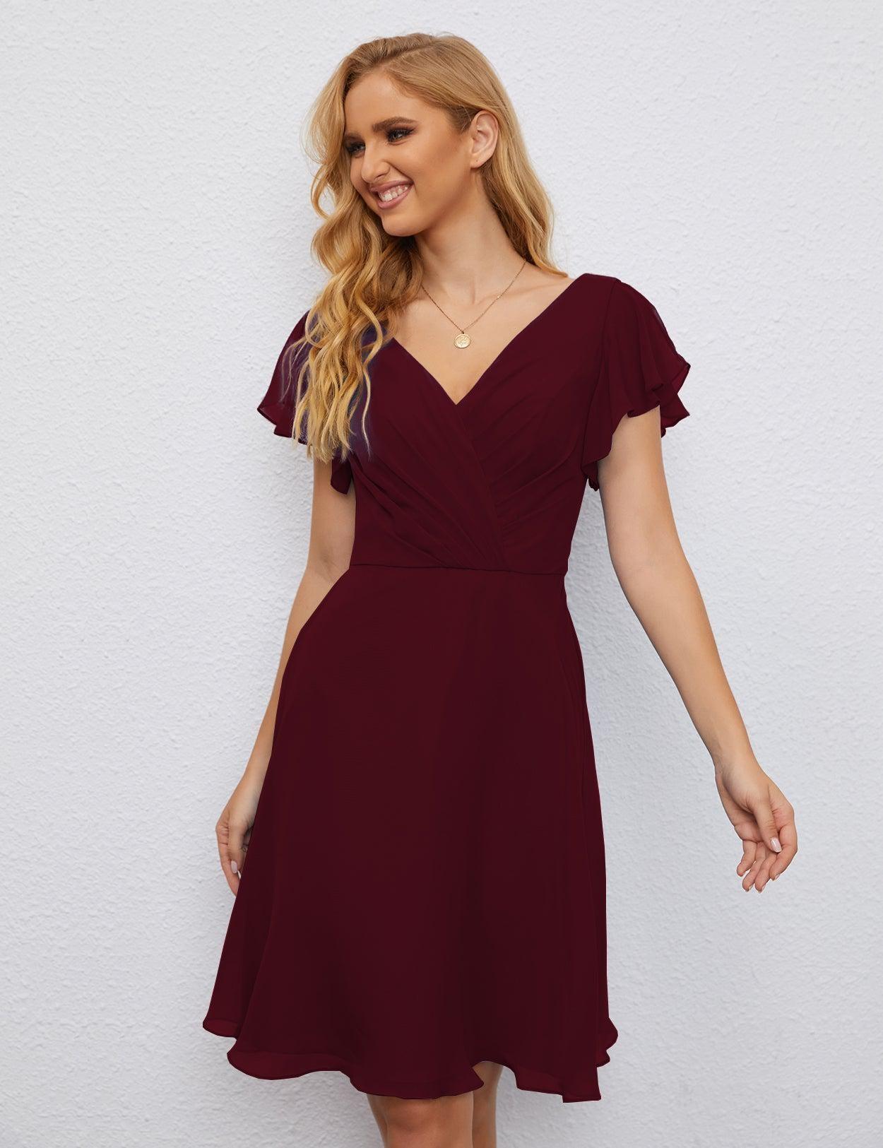Numbersea Chiffon Bridesmaid Dress V Neck Short Cocktail Gowns For Juniors Homecoming Dresses 28077