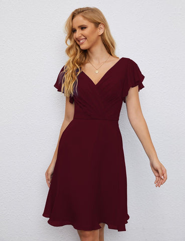Numbersea Chiffon Bridesmaid Dress V Neck Short Cocktail Gowns For Juniors Homecoming Dresses 28077