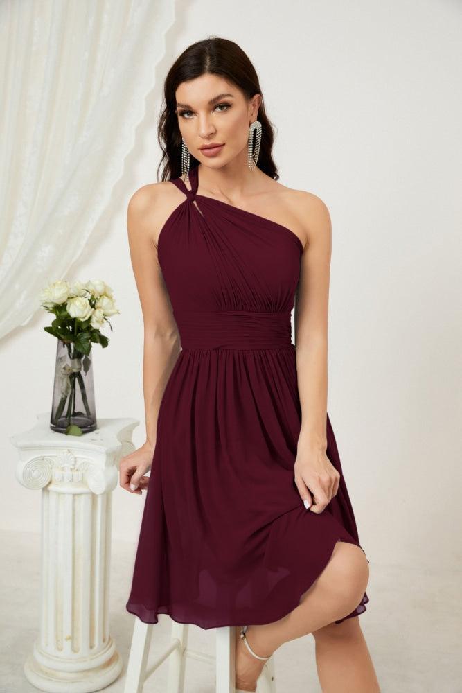 Numbersea Women Chiffon Short One Shoulder Bridesmaid Dress Formal Dresses For Party Homecoming 2804