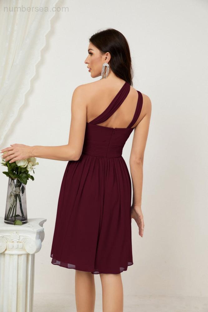 Numbersea Women Chiffon Short One Shoulder Bridesmaid Dress Formal Dresses For Party Homecoming 2804