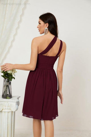 Numbersea Women Chiffon Short One Shoulder Bridesmaid Dress Formal Dresses For Party Homecoming 2804