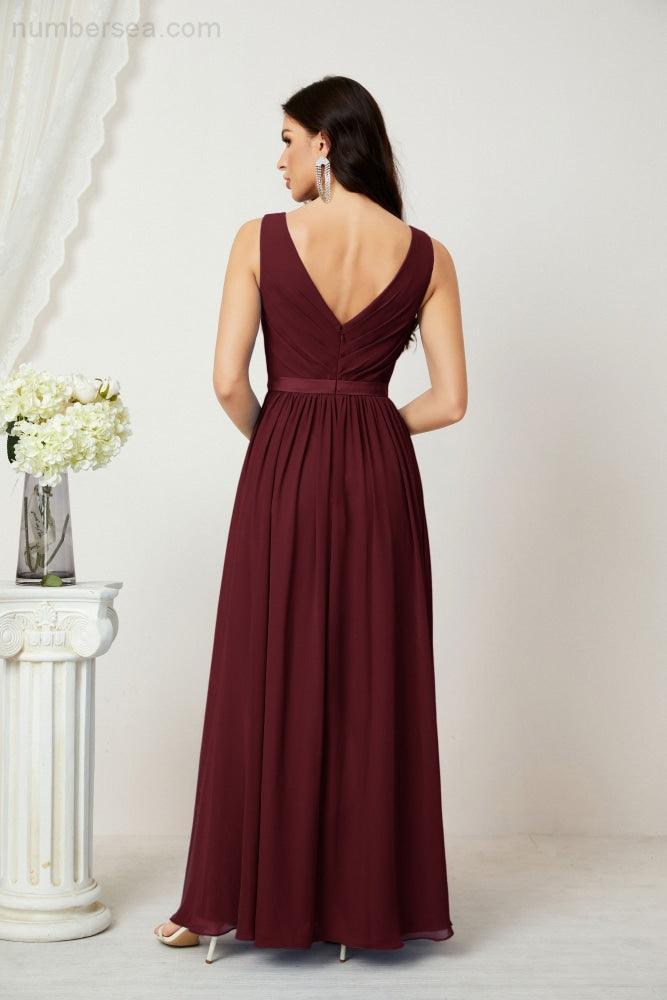 Women's Chiffon Long Bridesmaid Dresses A line Sleeveless Formal Prom Gown for Evening Party Homecoming Dresses 2808-numbersea