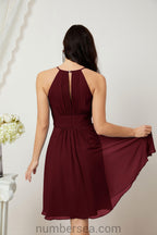 Halter Bridesmaid Dresses Knee Length A Line Formal Evening Party Cocktail Dress 28011