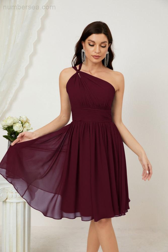 Numbersea Women Chiffon Short One Shoulder Bridesmaid Dress Formal Dresses For Party Homecoming 2804