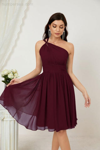Numbersea Women Chiffon Short One Shoulder Bridesmaid Dress Formal Dresses For Party Homecoming 2804