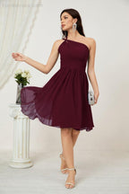 Numbersea Women Chiffon Short One Shoulder Bridesmaid Dress Formal Dresses For Party Homecoming 2804